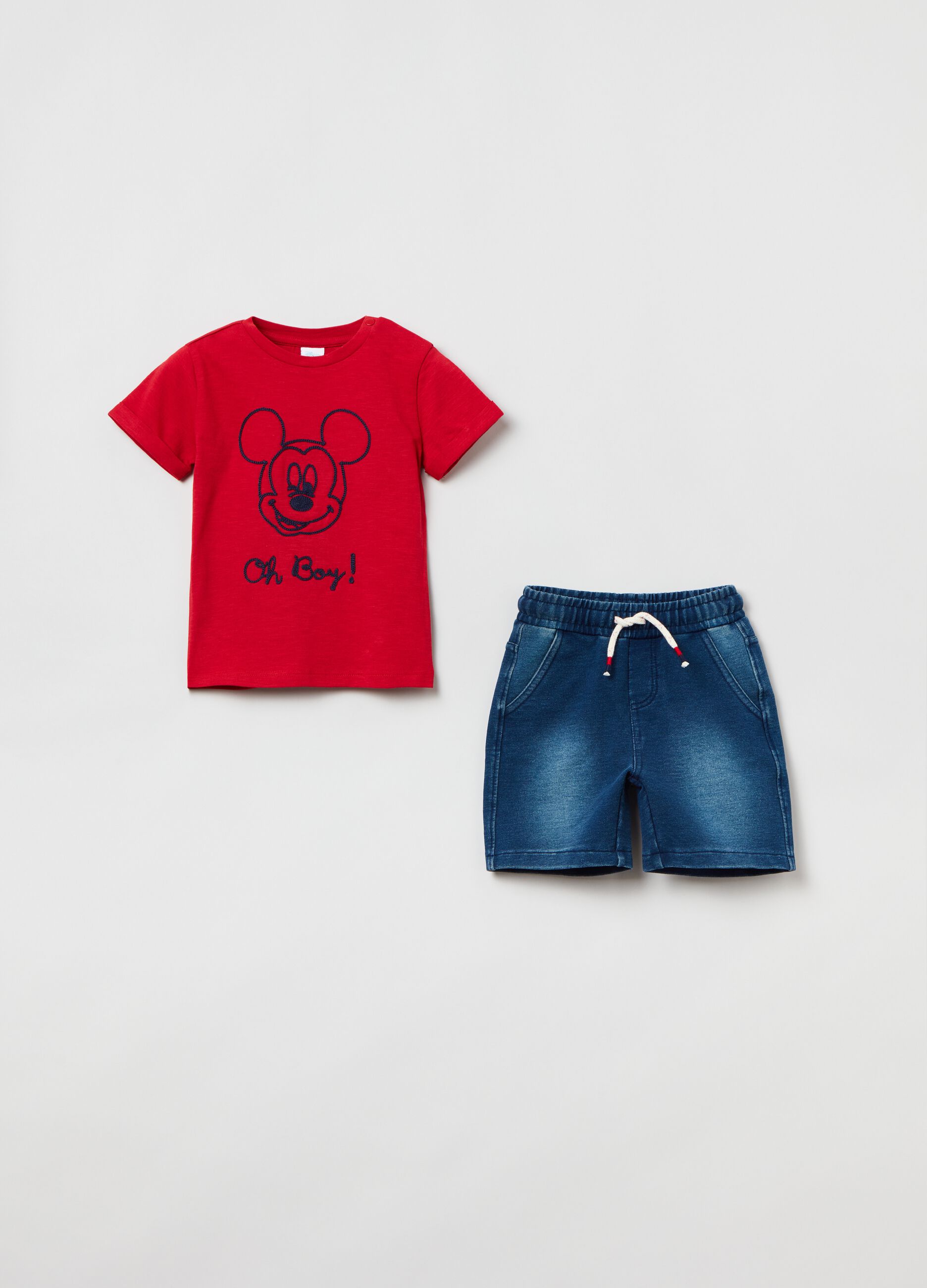 Pack jogging camiseta y pantalón corto bordado Mickey