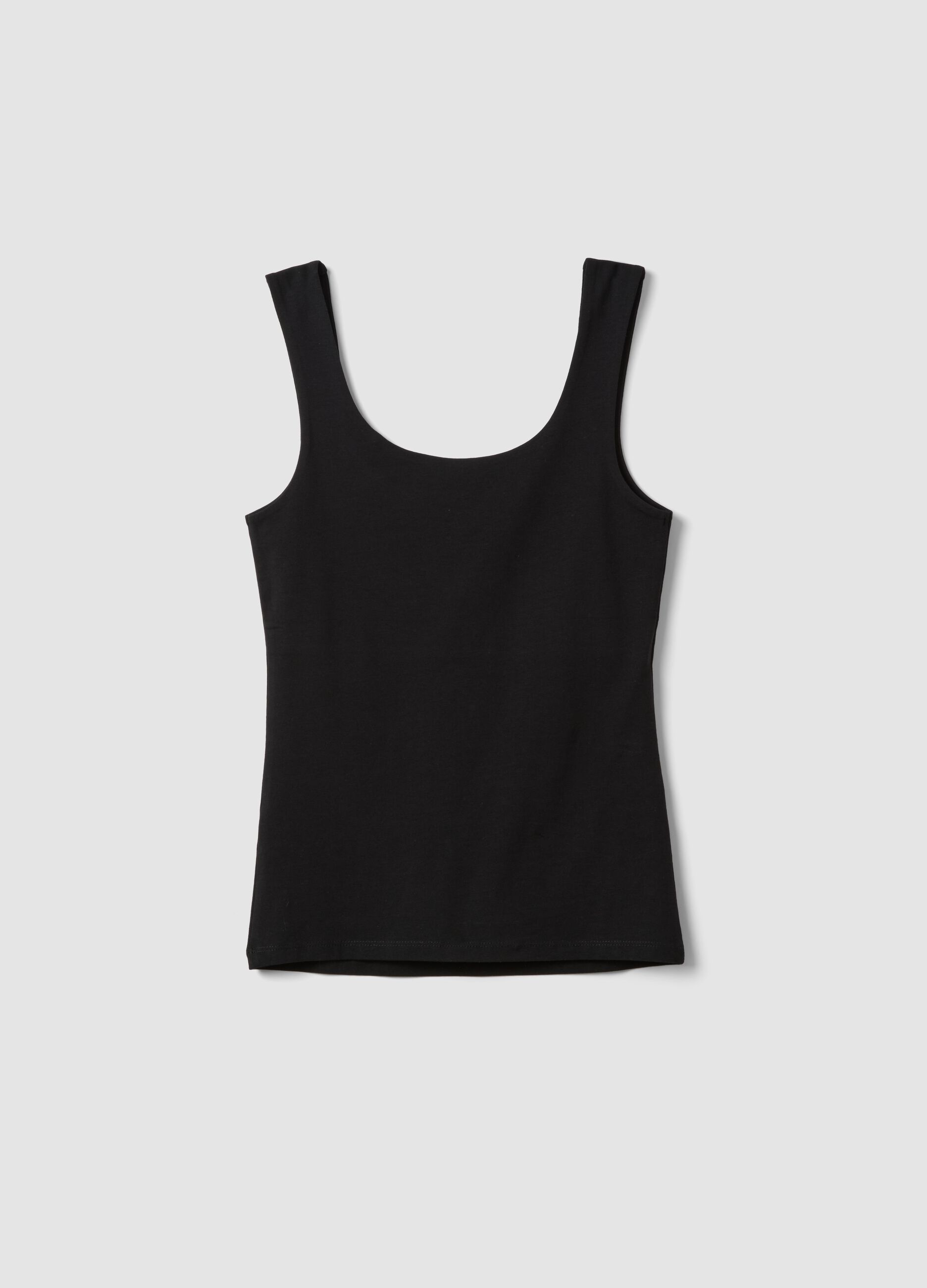 Schwarzes, figurbetontes Tanktop aus Stretch-Baumwolle