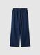 Wide-leg blue denim pure cotton trousers with elastic waist_4