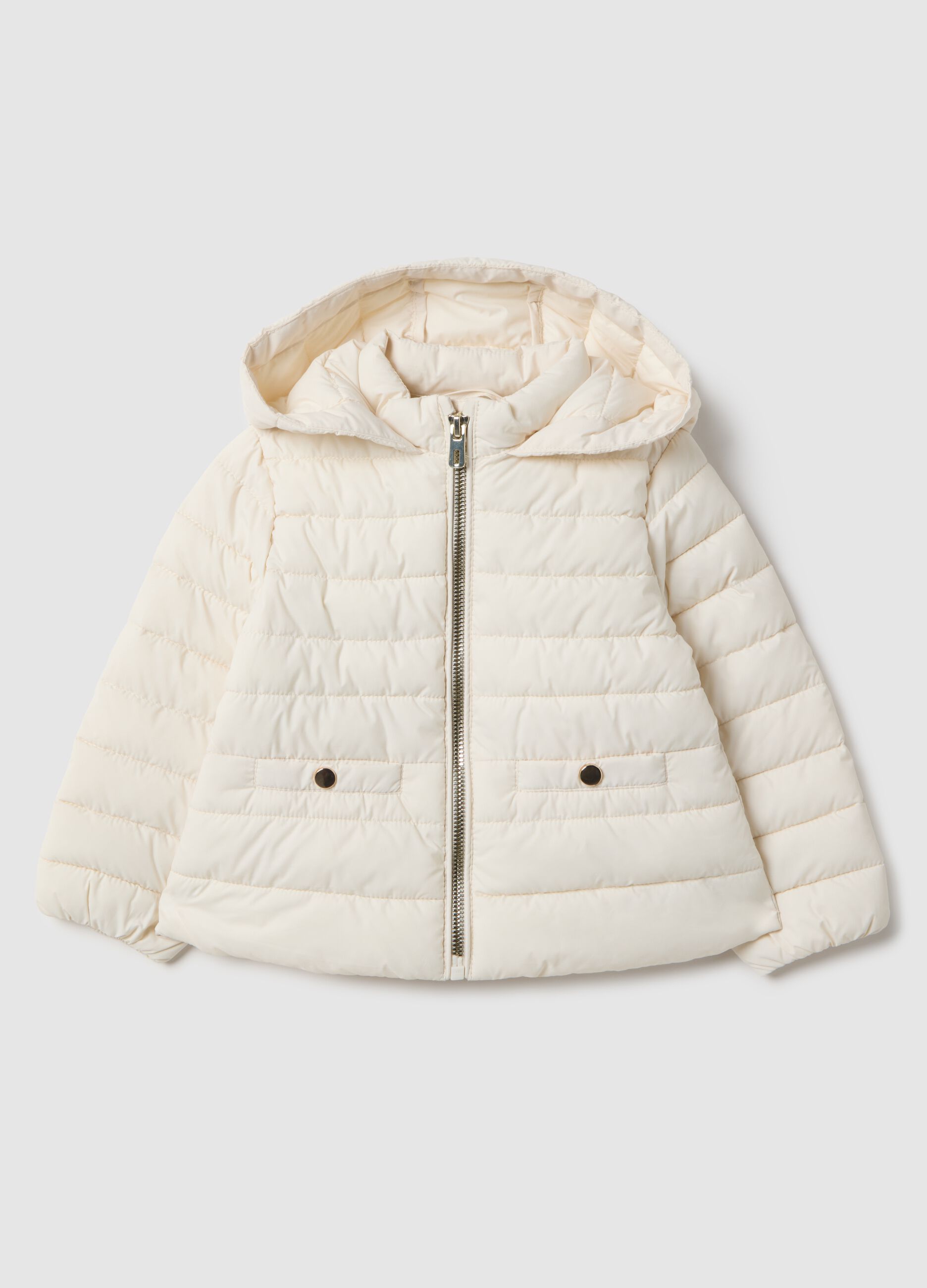 White padded regular fit jacket with hood for girls