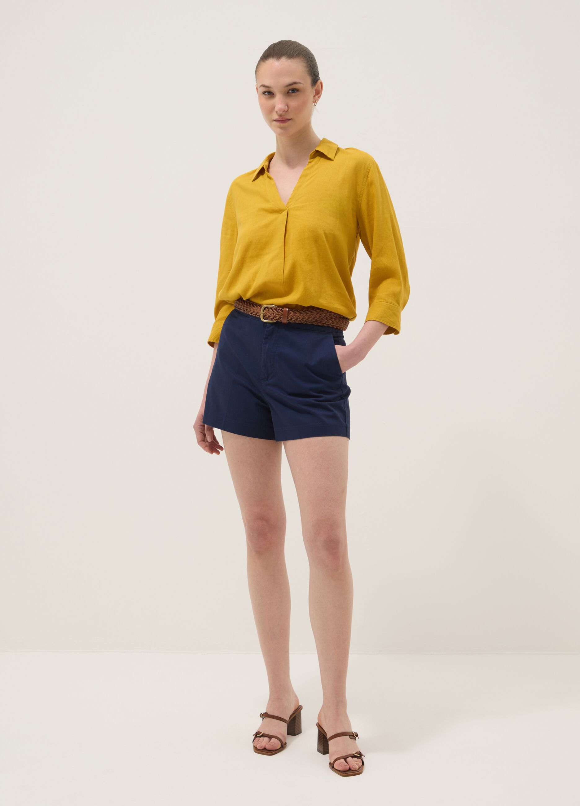 Blue regular-fit pure cotton shorts
