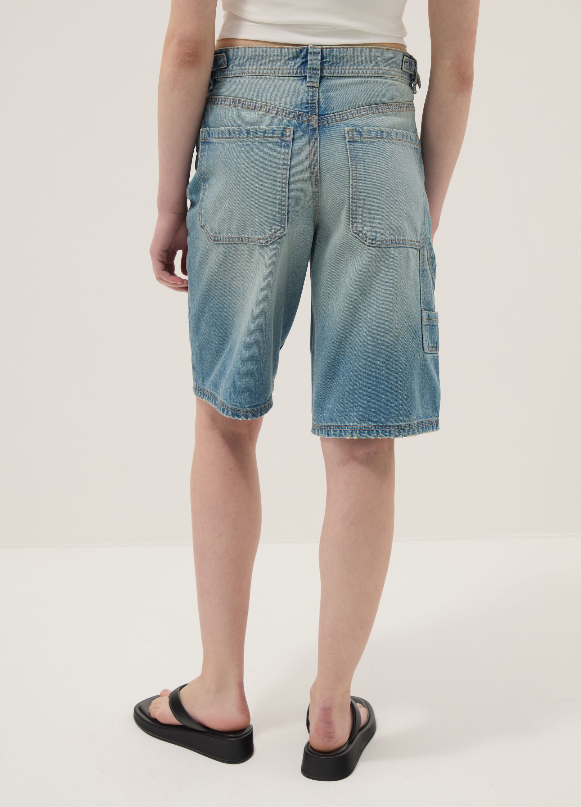 Light blue pure cotton denim Bermuda shorts, baggy fit