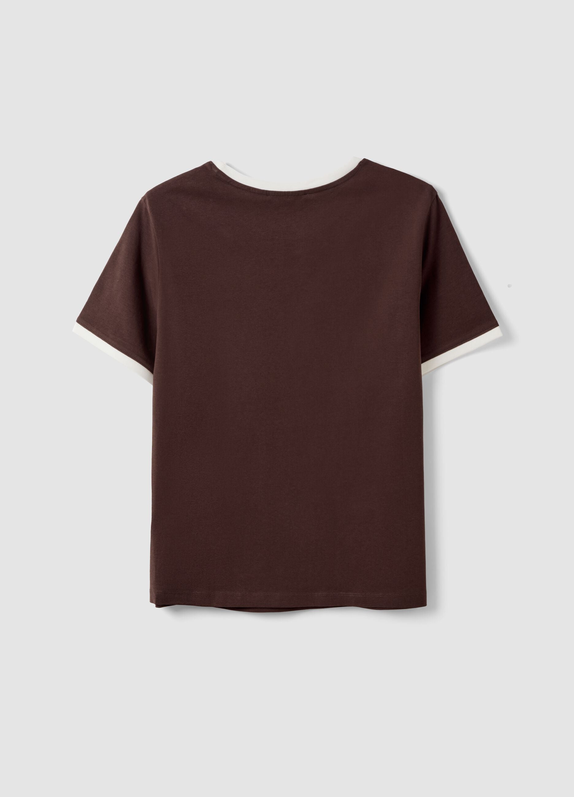 Brown pure cotton T-shirt with buttons, regular fit