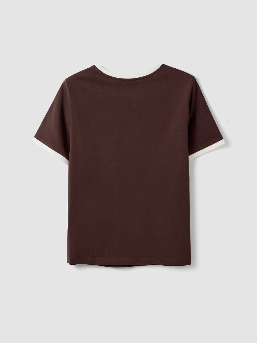 Brown pure cotton T-shirt with buttons, regular fit_1
