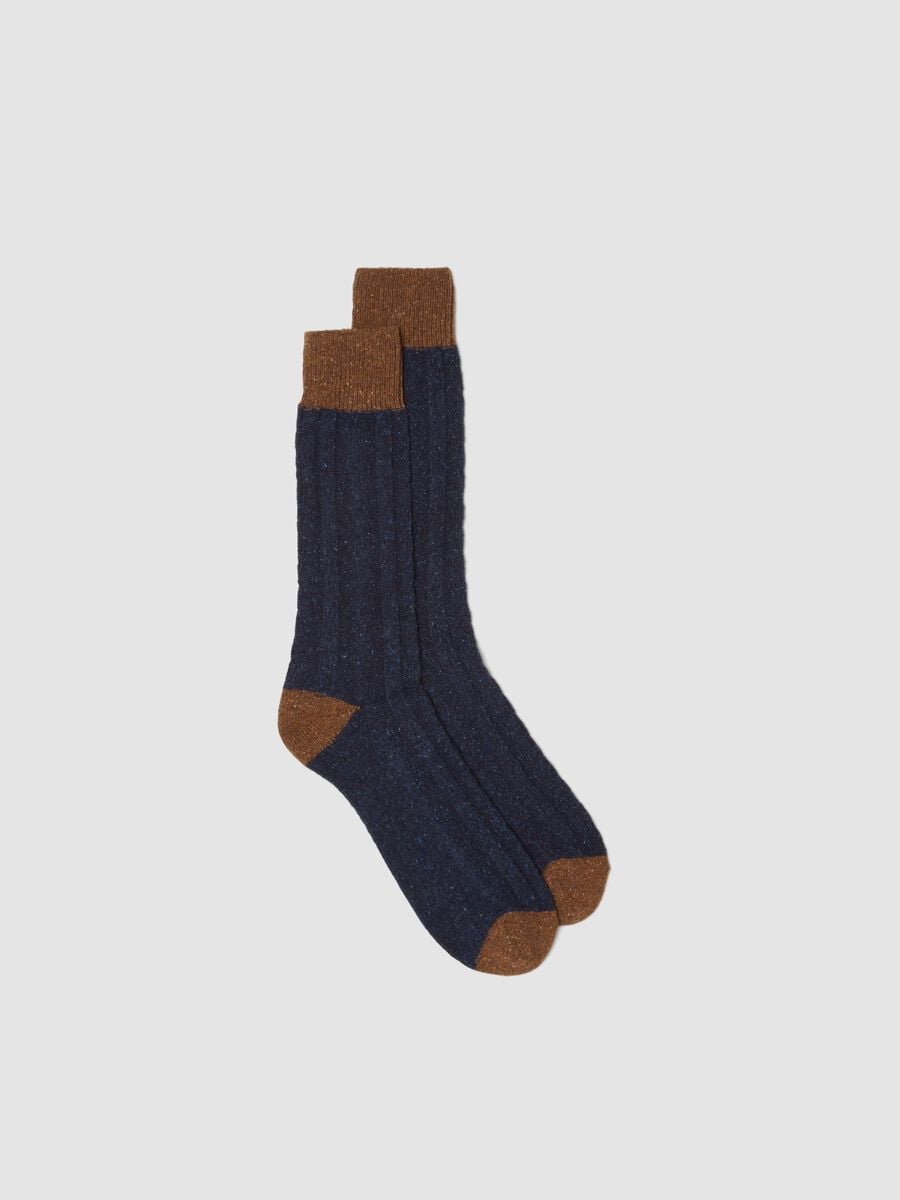 Kurze Socken in Navyblau aus elastischer Wolle und Seide_0