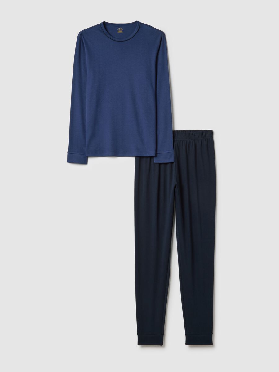 Blue crew-neck pyjama with long sleeves in pure cotton regular fit_4
