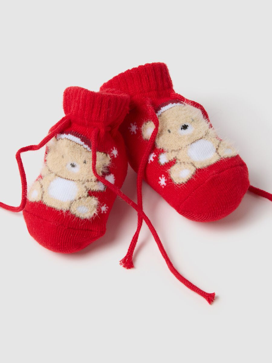 Elasticated red cotton blend baby Christmas booties_2