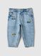 Regular fit blue cotton-blend trousers for boys with embroidered cars_0