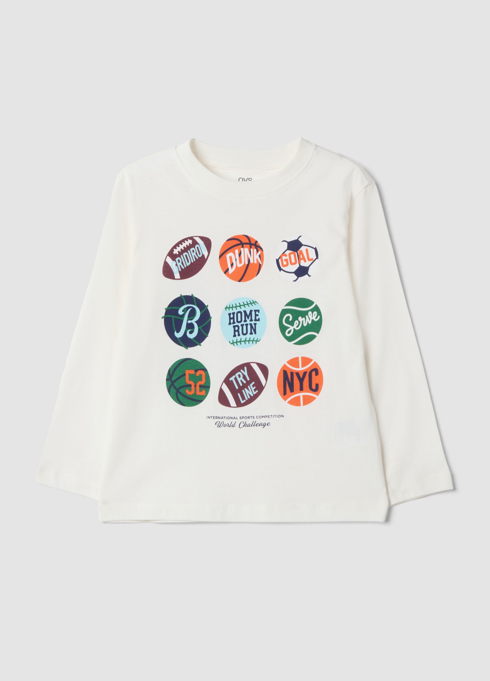 T-shirt bianca in puro cotone organico con stampa college