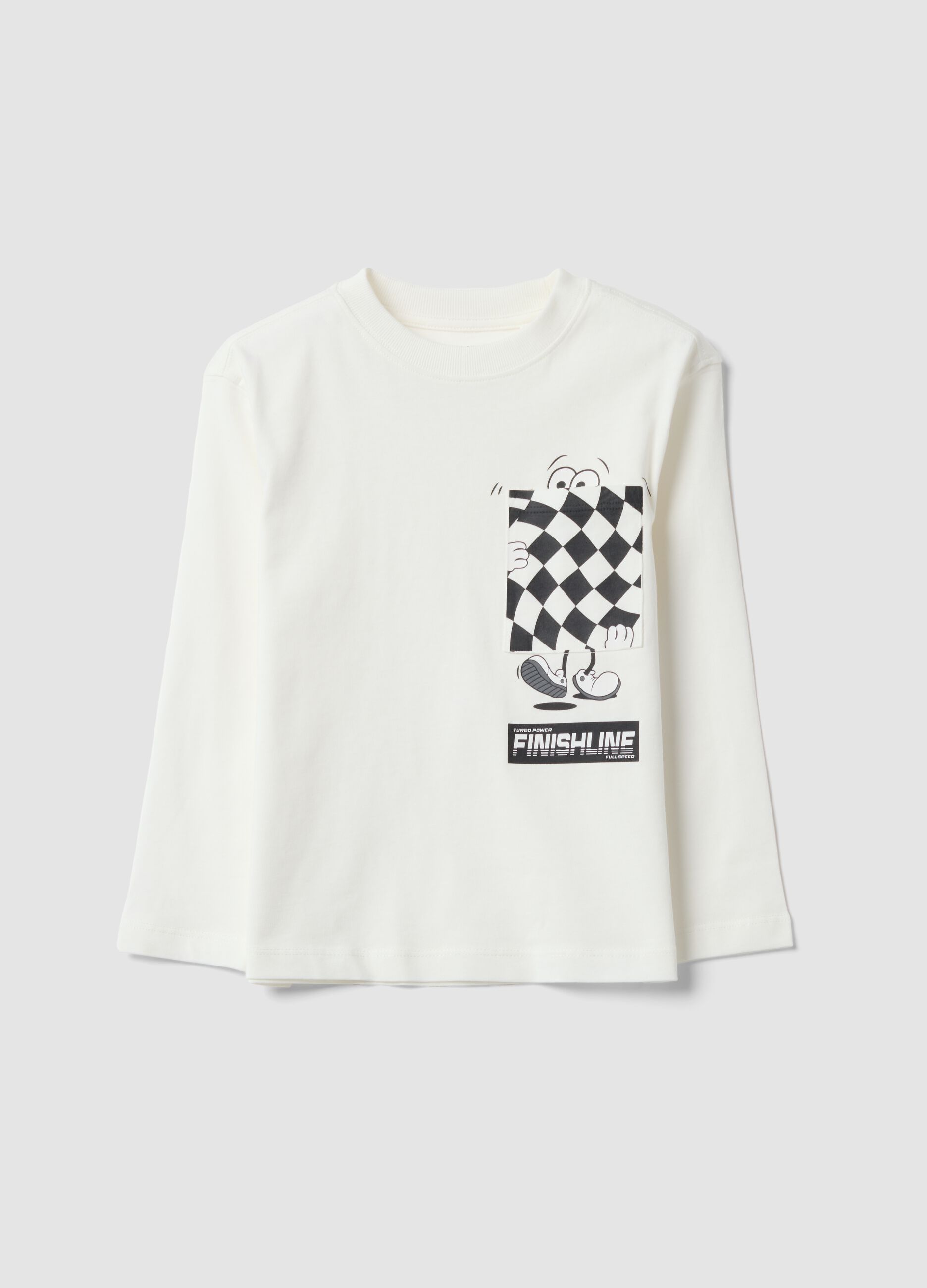 White pure cotton oversized T-shirt with contrast print for boys