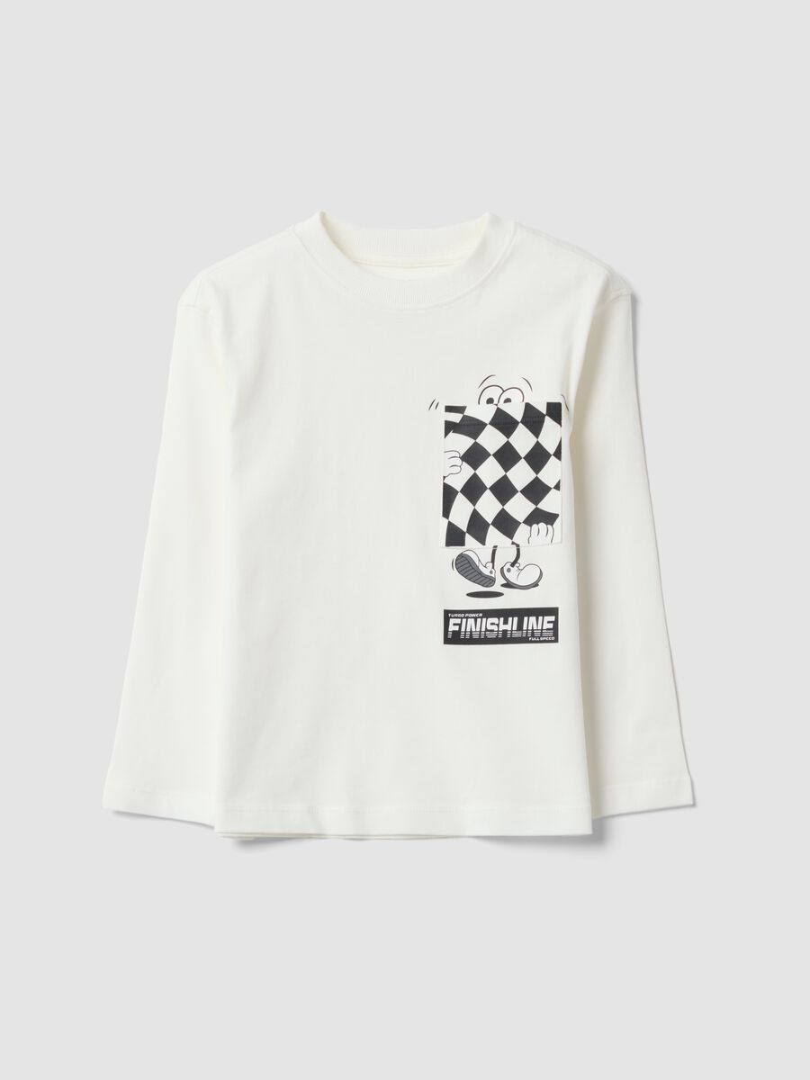 White pure cotton oversized T-shirt with contrast print for boys_0