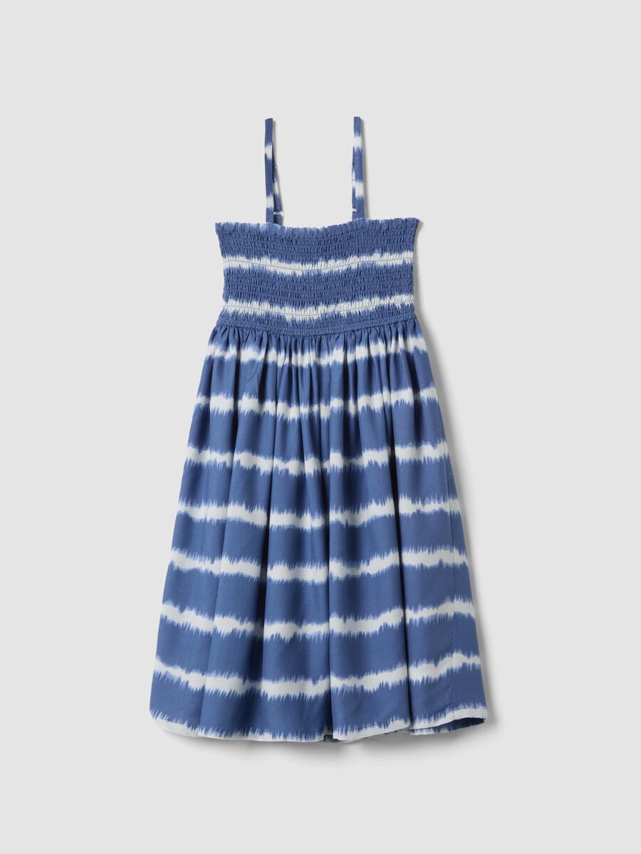 Blaues gestreiftes M&auml;dchenkleid aus reiner Viskose mit schmalen Tr&auml;gern, Wide Fit_3