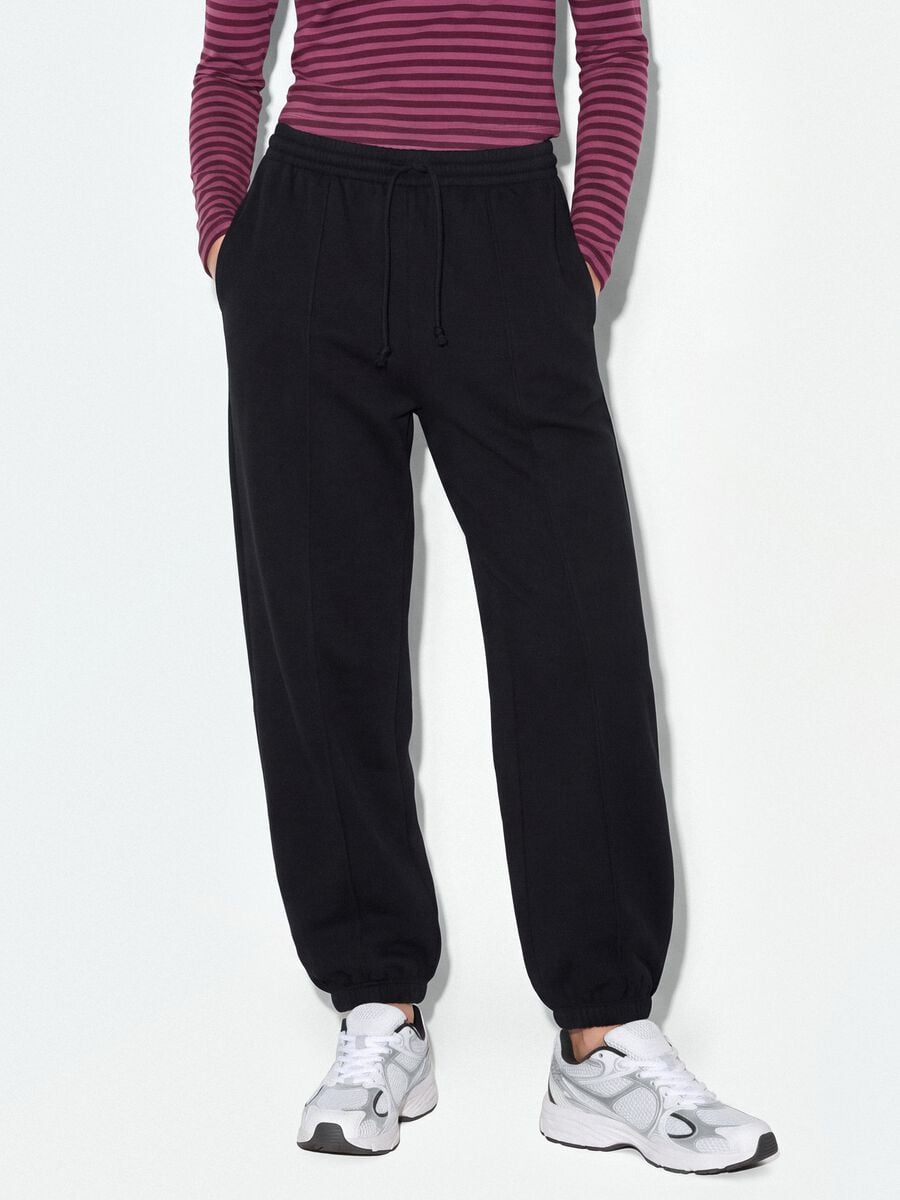 Black cotton-blend joggers with drawstring waist_1