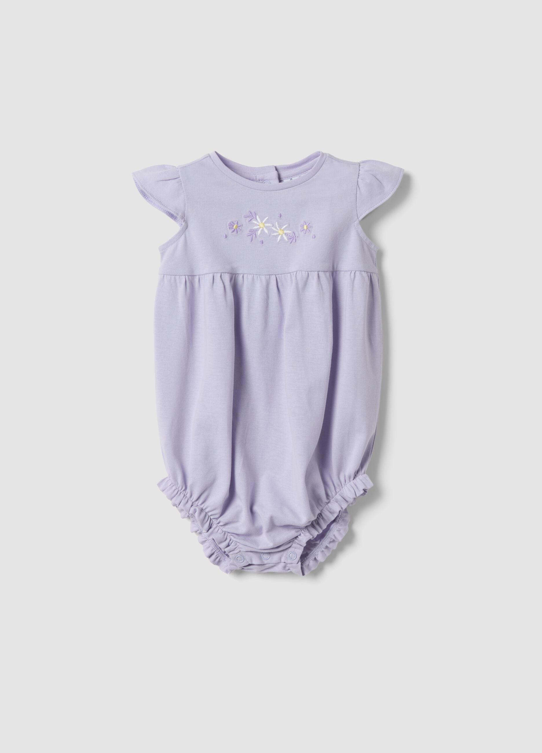 Macac&atilde;o roxo em algod&atilde;o puro com folhos para beb&eacute; menina