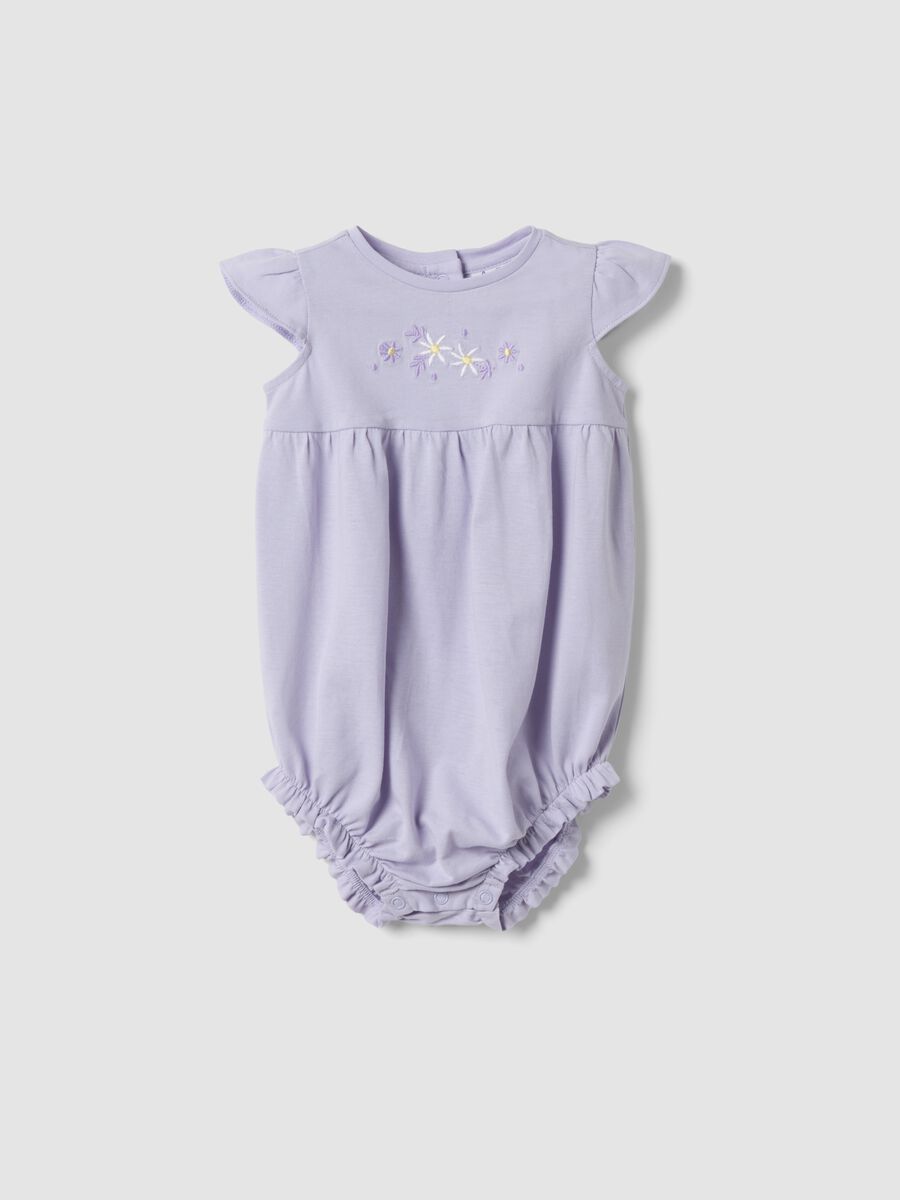 Purple pure cotton romper with ruffle sleeves for baby girl_0