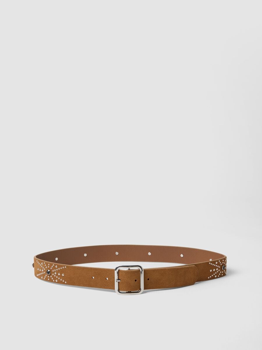 Cintura marrone in vera pelle con borchie_0