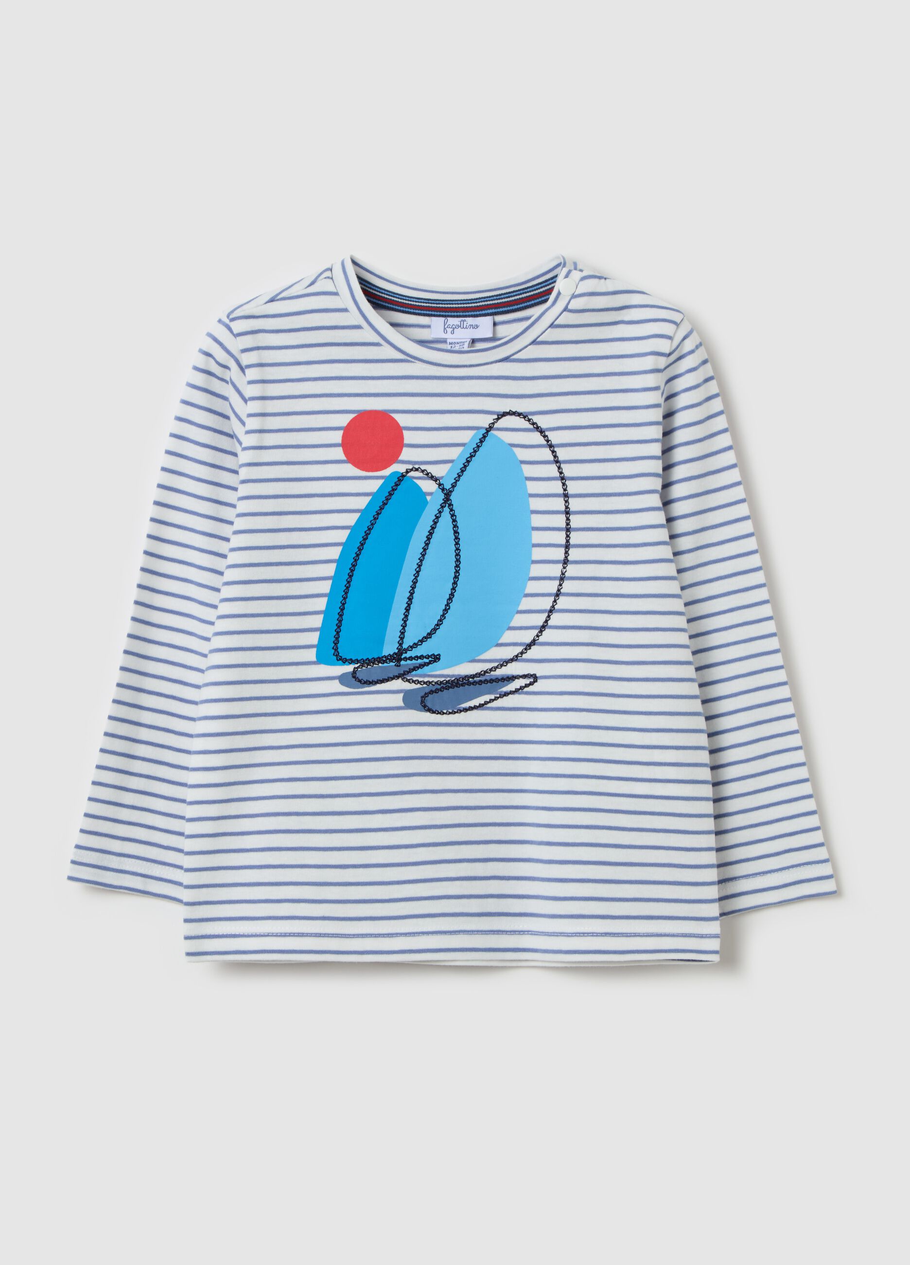 Striped cotton T-shirt with sail boat print