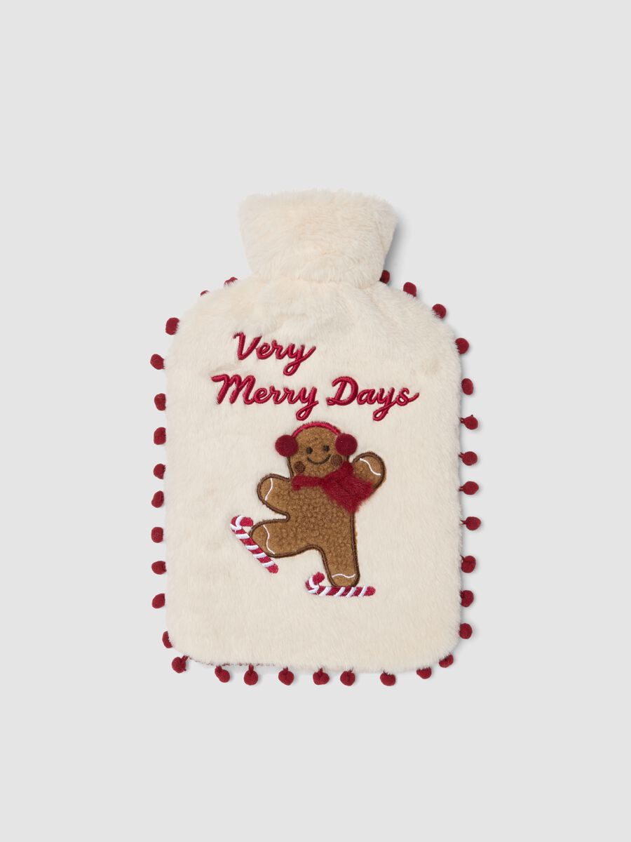 Soft white hot water bottle with Christmas embroidery_0