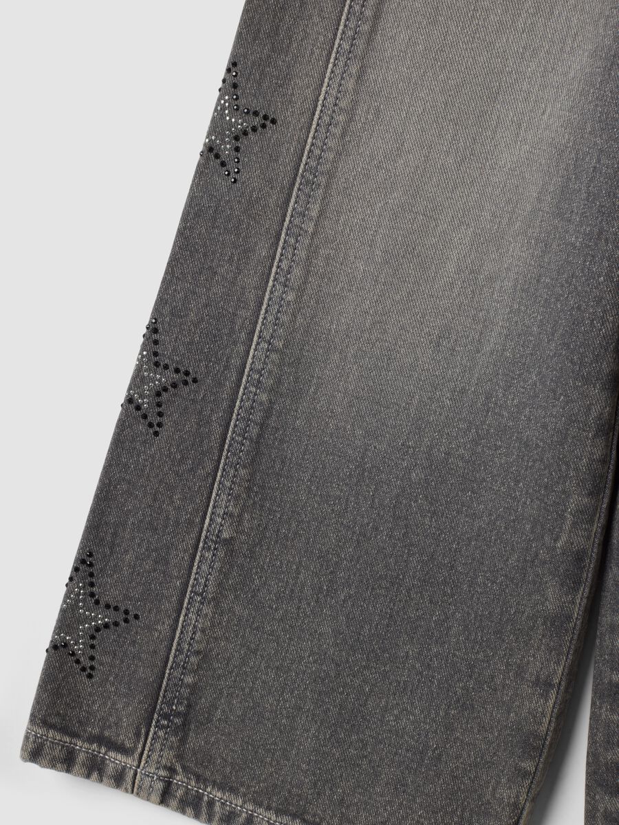Jeans cinzentos wide leg em algod&atilde;o puro com estrelas para menina_3