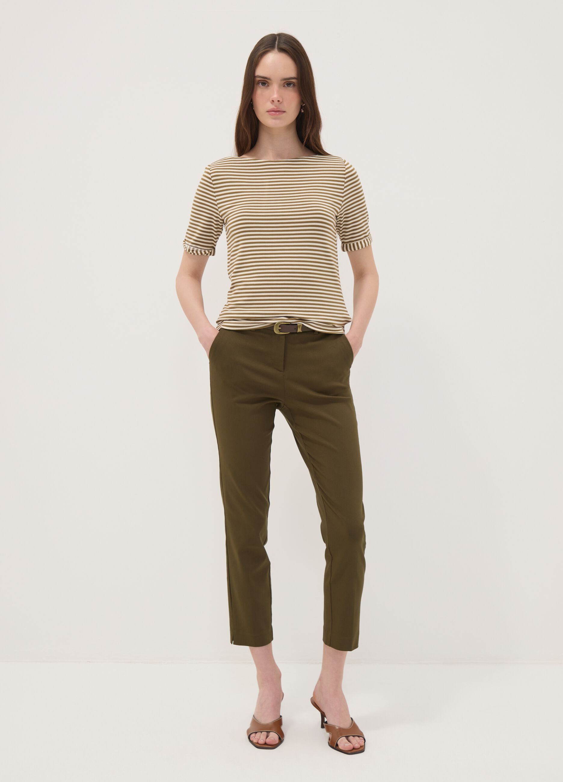 Green slim-fit stretch viscose chino trousers