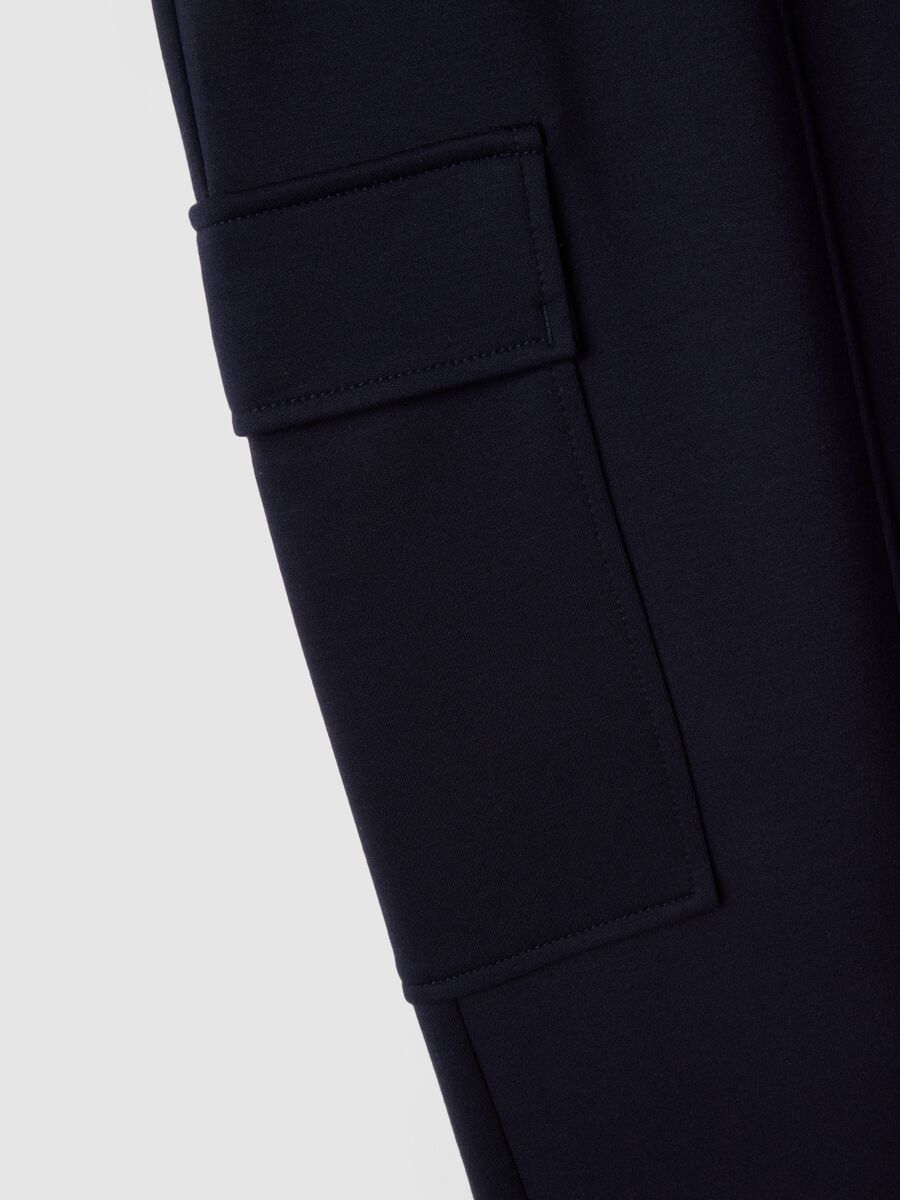 Blue Stretch Viscose Cargo Trousers Regular Fit_5