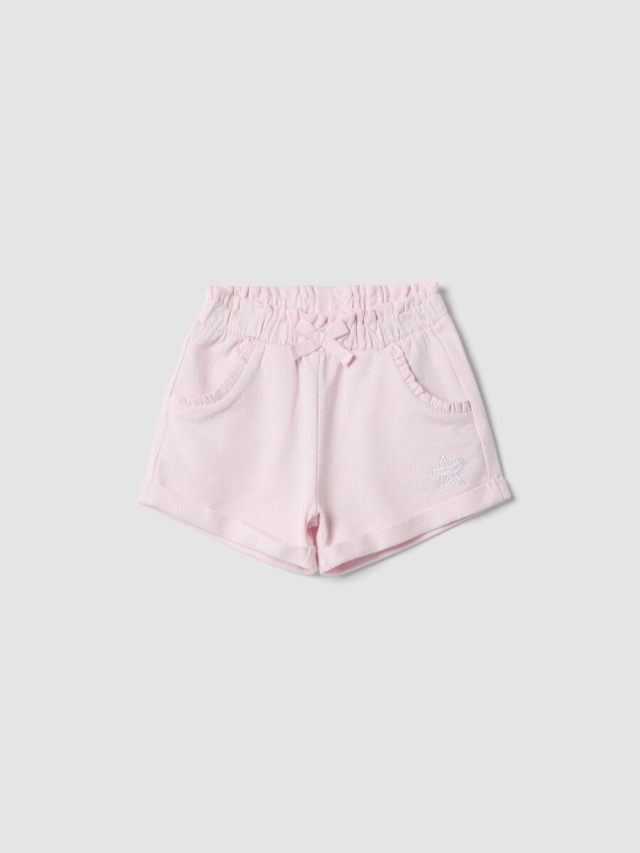 Rosa Shorts aus Stretch-Baumwolle f&uuml;r M&auml;dchen mit Schleife_0