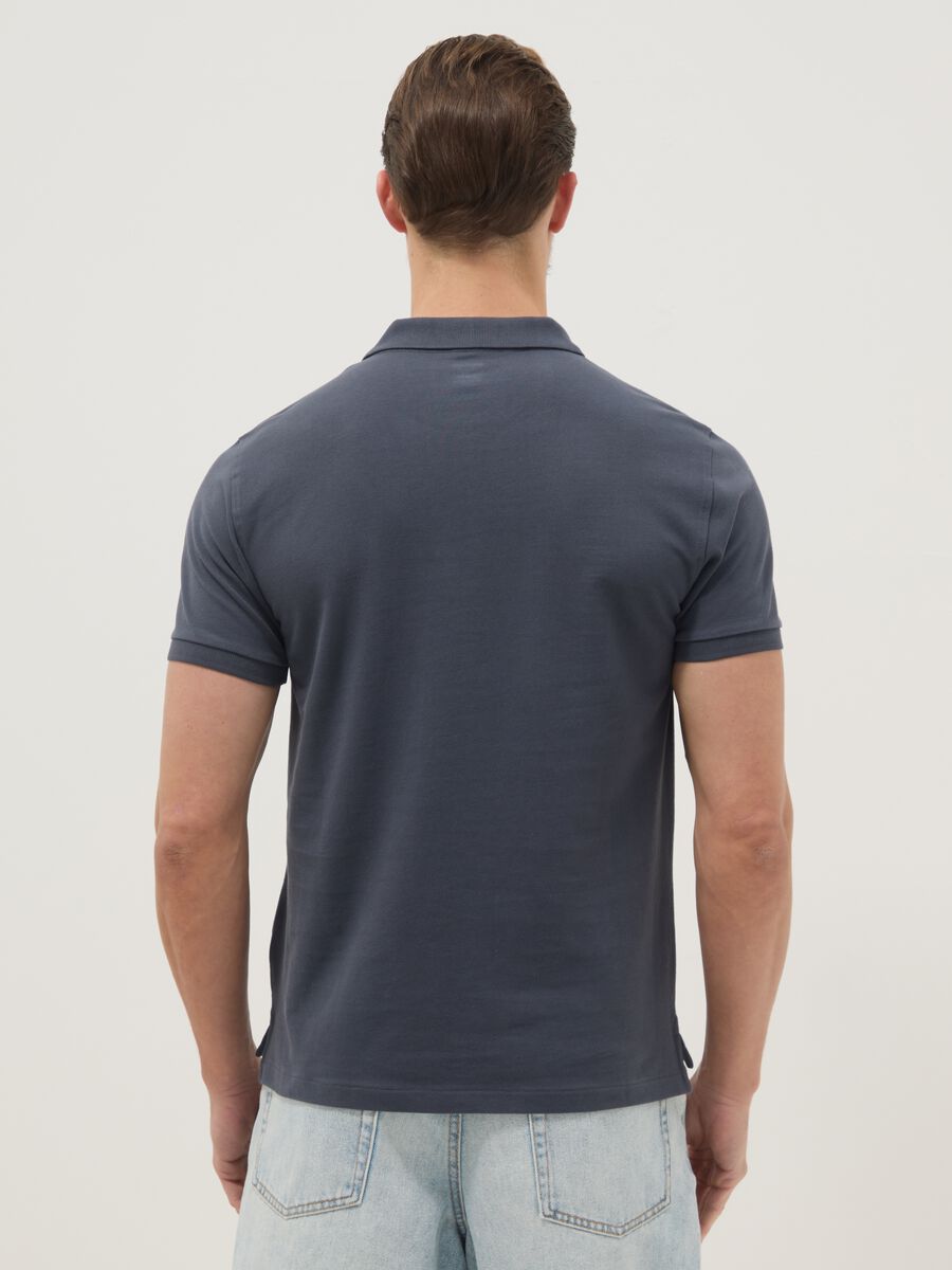 Blue slim fit short-sleeve polo in pure cotton_3