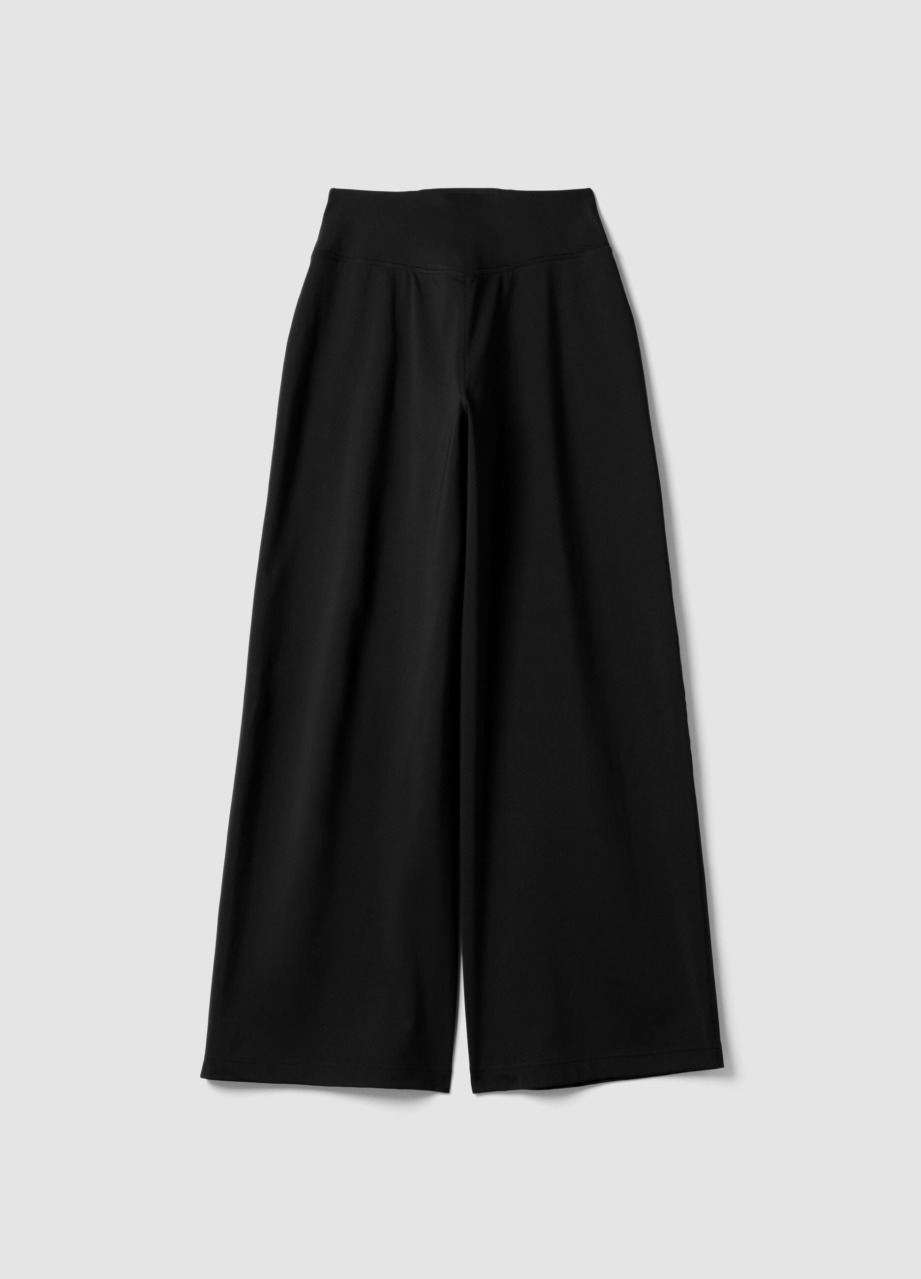 Black wide-leg stretch-fabric trousers