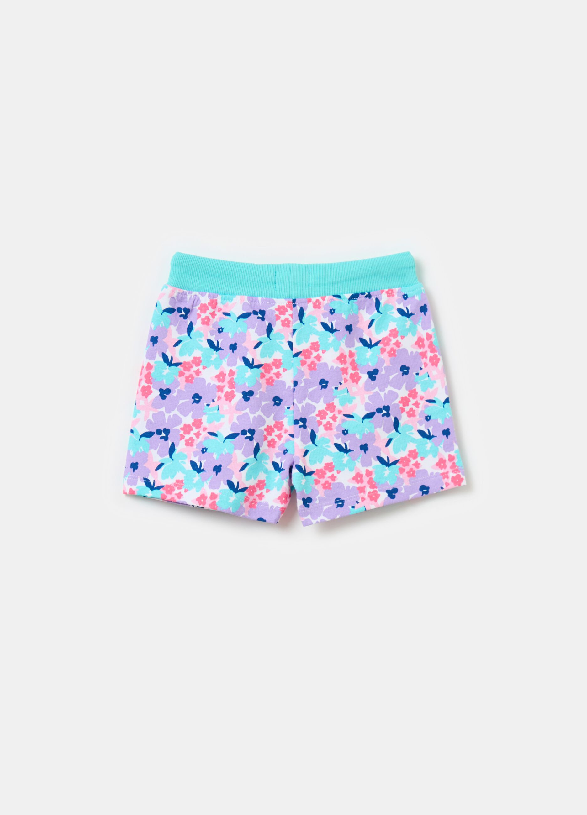 Shorts with drawstring and small flowers print