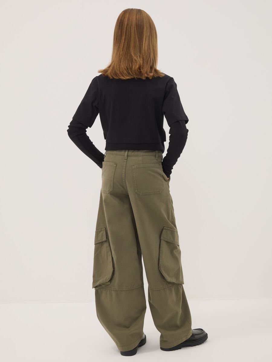 Girls&rsquo; green pure cotton straight-fit cargo trousers_2