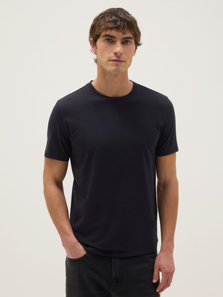 Slim fit blue stretch cotton T-shirt_0