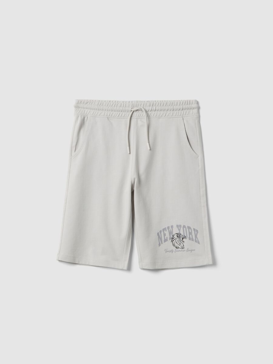 Boys' Grey Pure Cotton Shorts Regular Fit with New York Print_0