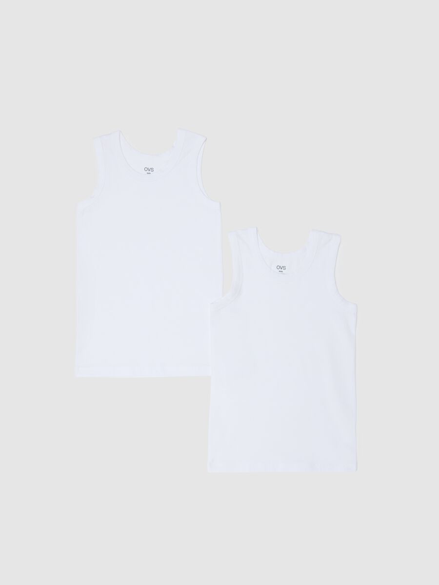 Twin pack of boys' white stretch cotton vests in regular fit_0