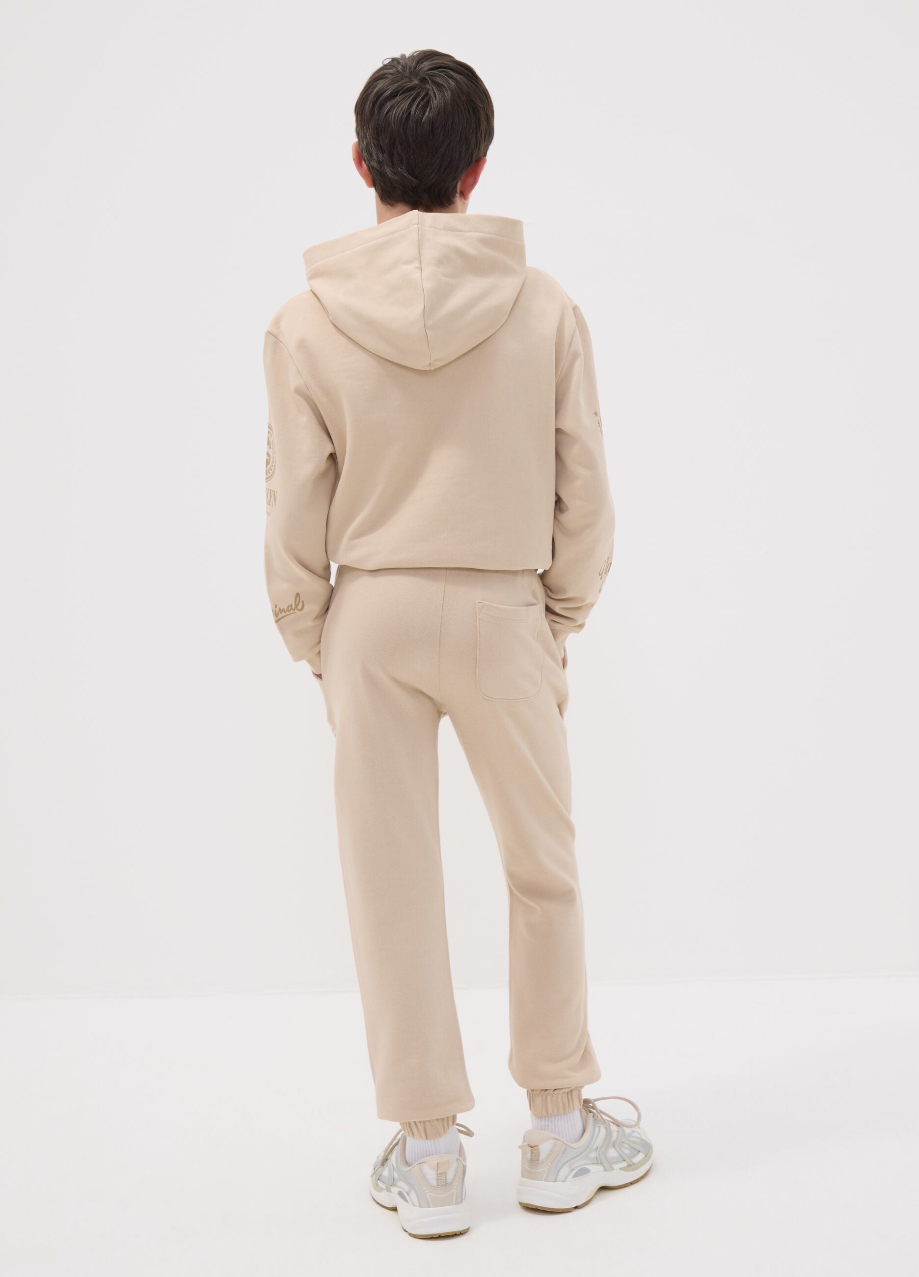 Beige pure cotton joggers with print for boys