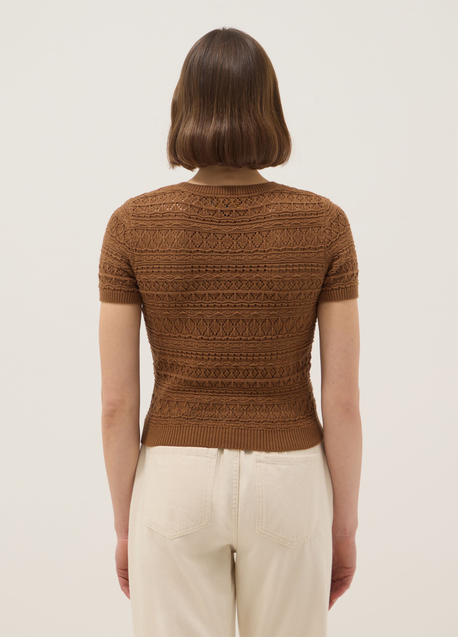 Brown pure cotton regular fit knitted sweater