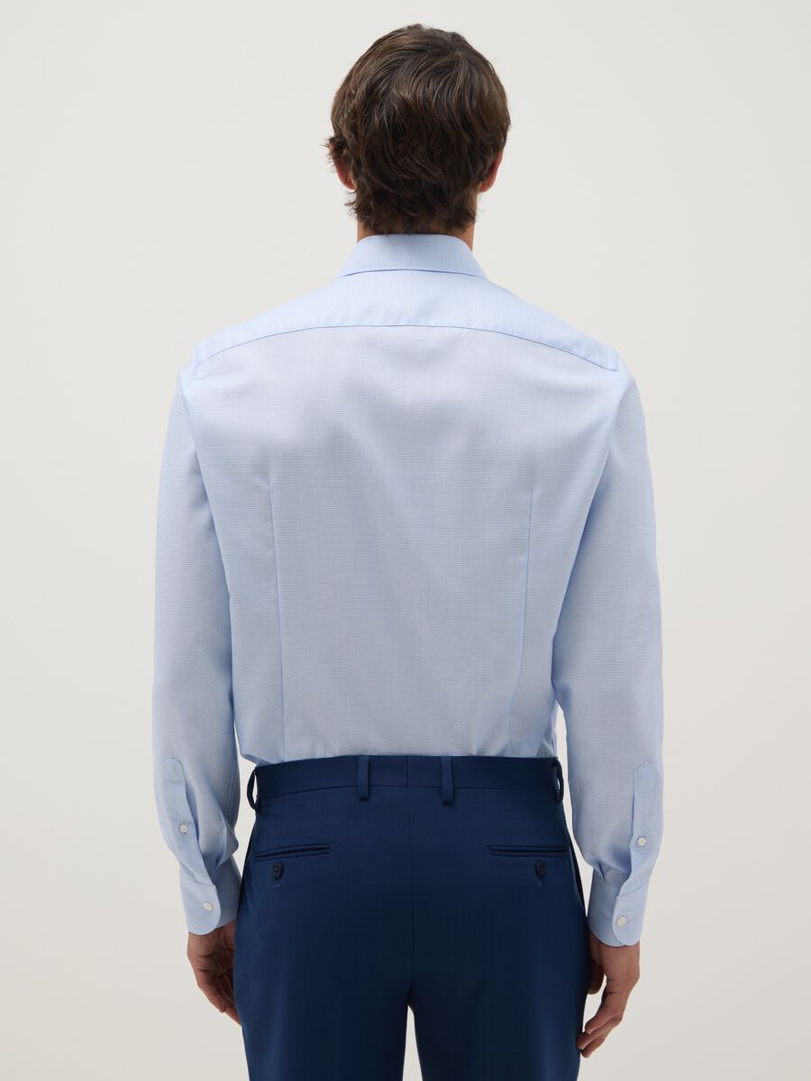 Sky blue pure cotton shirt with slim fit microcheck pattern_2