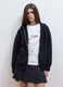 Black stretch viscose full-zip hoodie, oversized fit_0