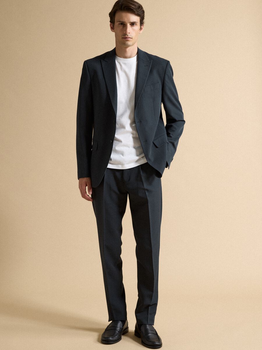 Blue slim-fit formal trousers in stretch viscose twill_0