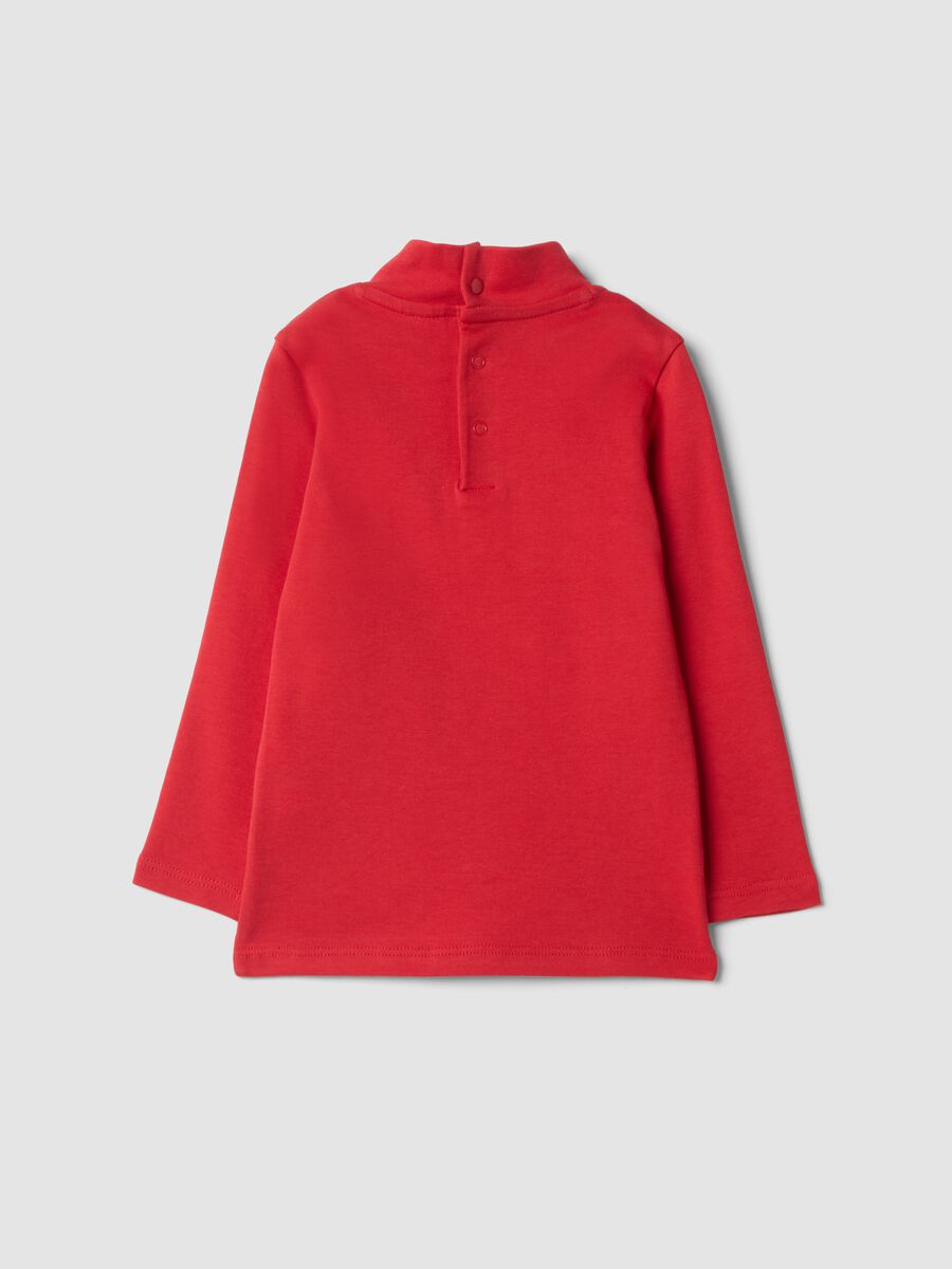 Red organic cotton T-shirt with raised collar_1
