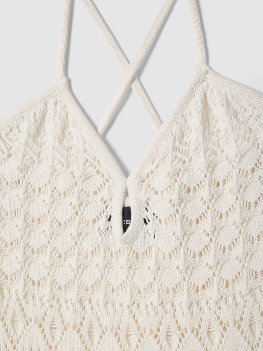 Abito bianco in puro cotone con texture a rete_5