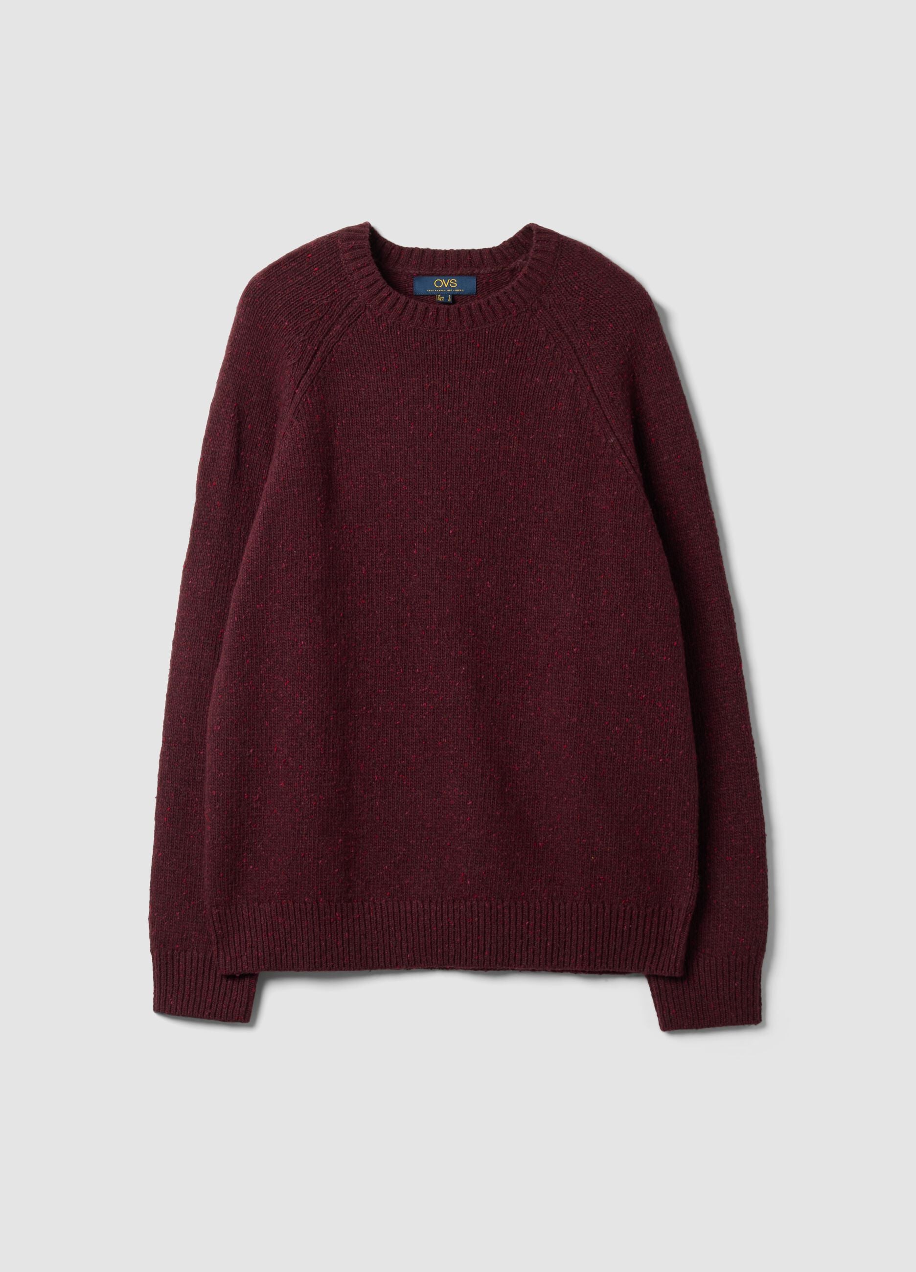 Maglione rosso girocollo in misto cotone e lana