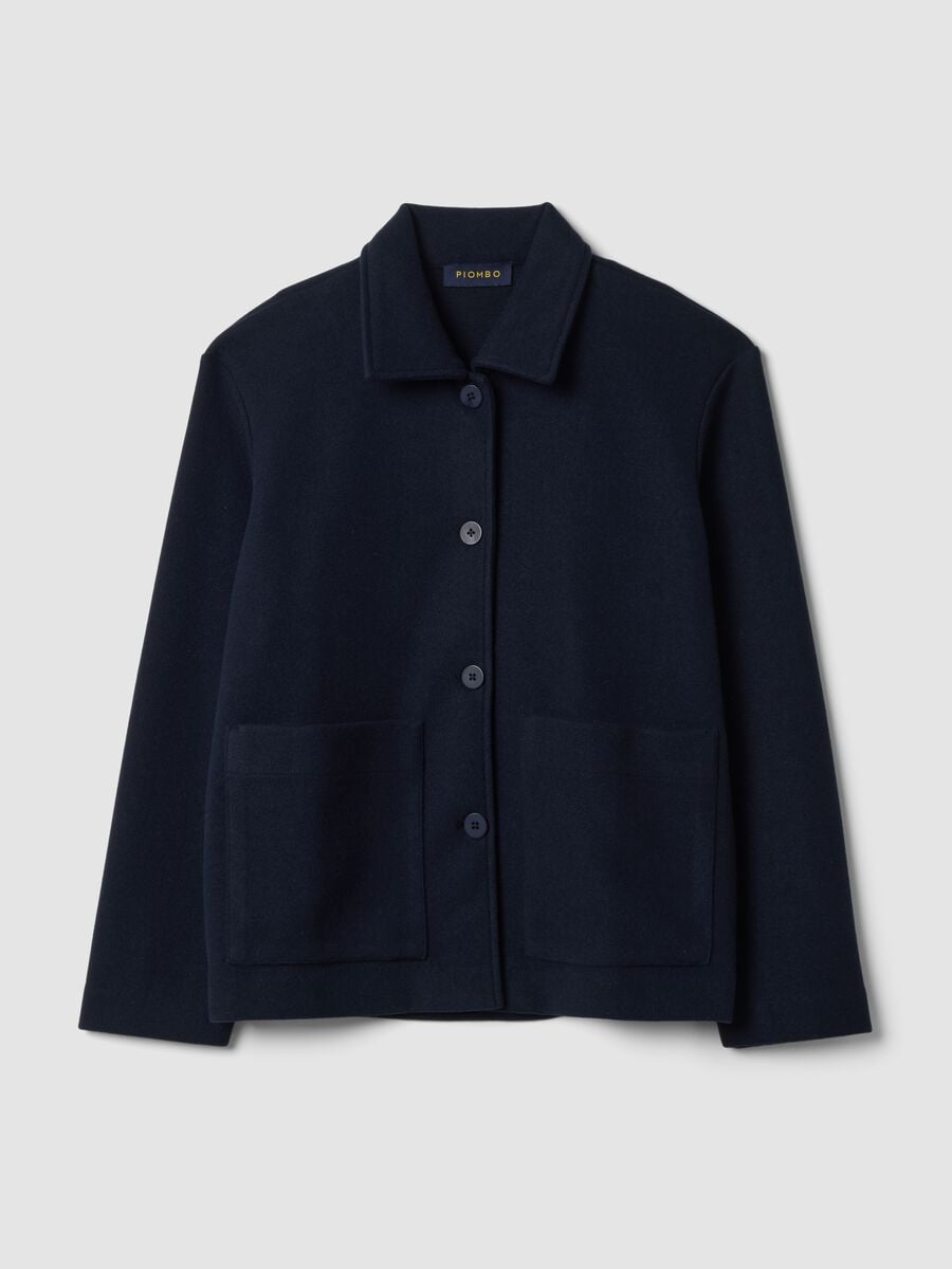 Navy blue viscose-blend jacket with crew neck, regular fit_4
