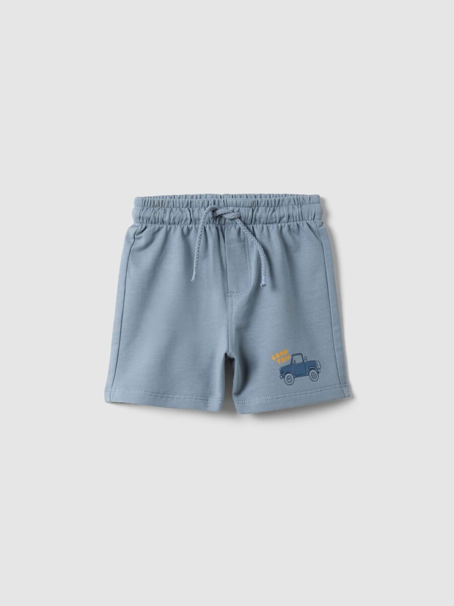 Sky blue pure cotton shorts for boys with regular fit and car design_0