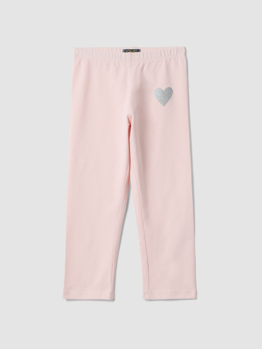 Girls' pink elasticated cotton leggings slim fit with heart_0