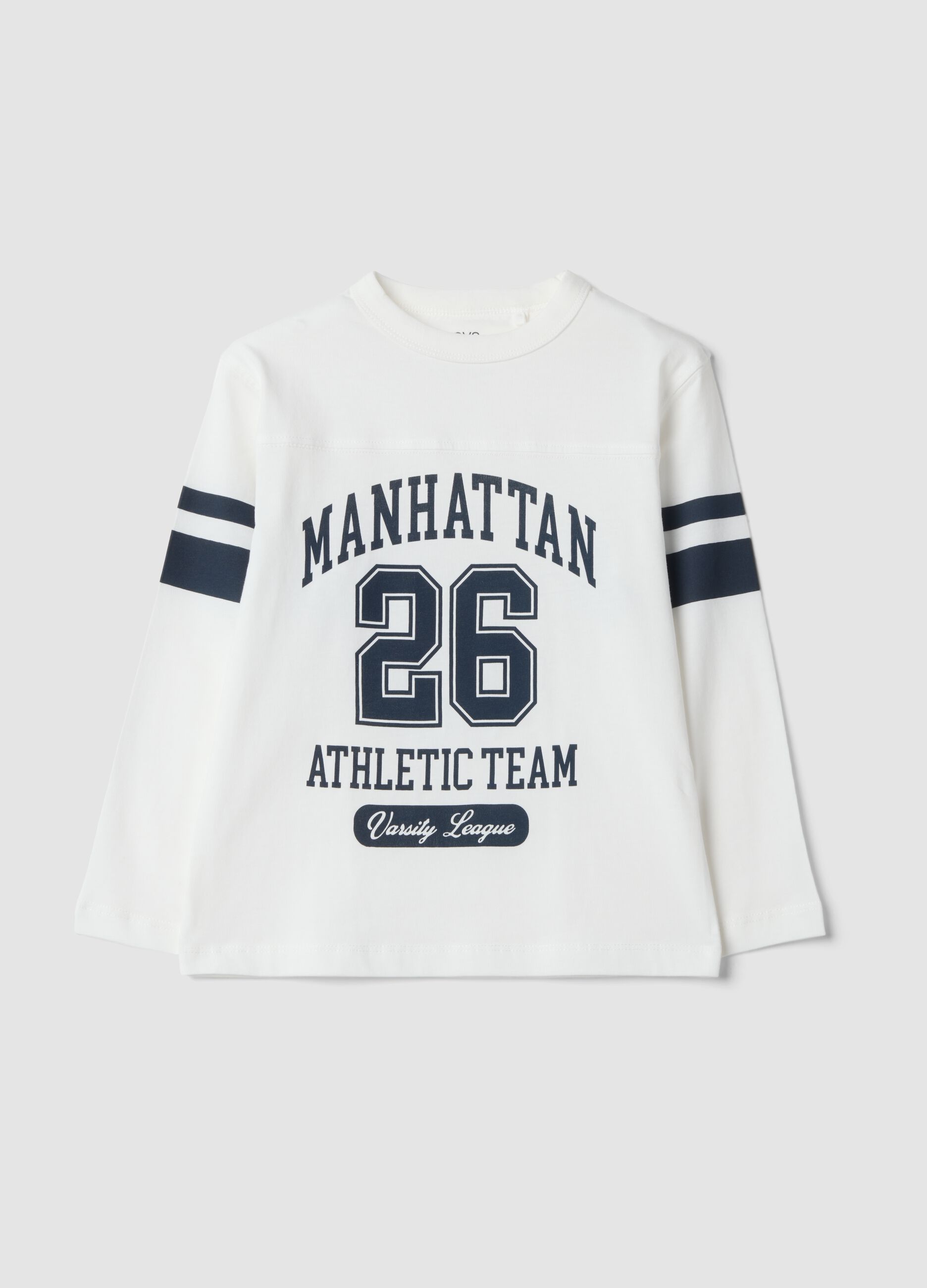 T-shirt bianca in puro cotone con stampa college regular fit