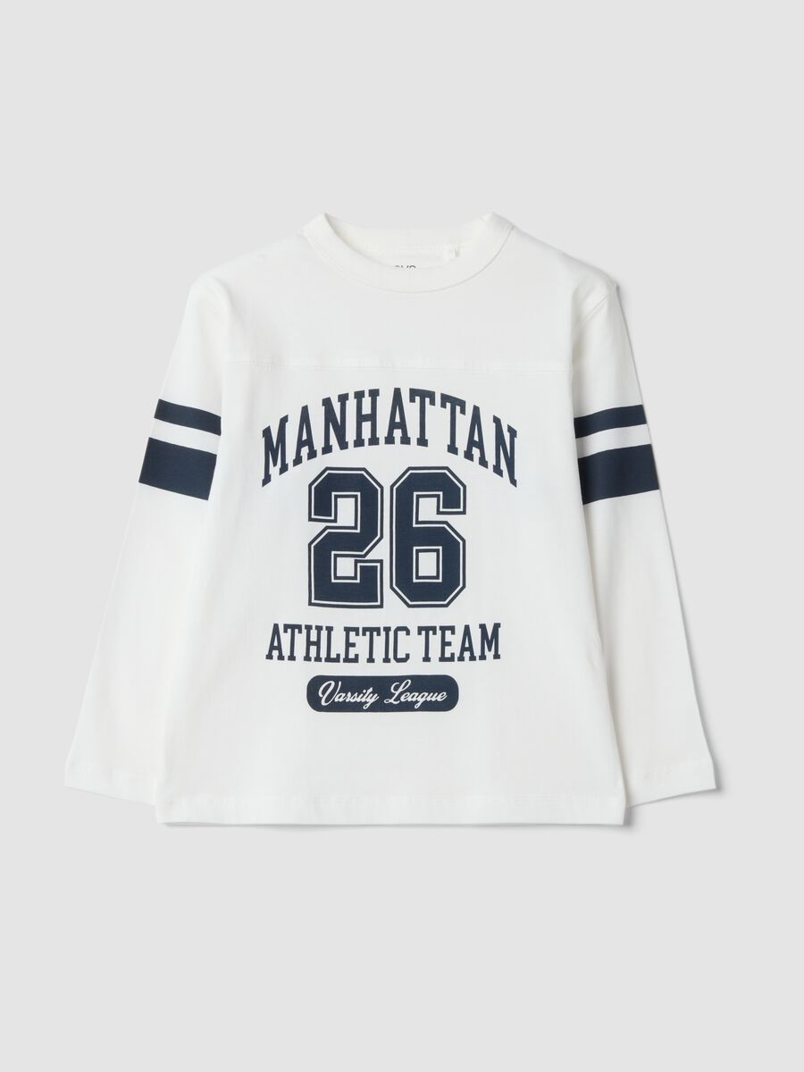 T-shirt bianca in puro cotone con stampa college regular fit_0