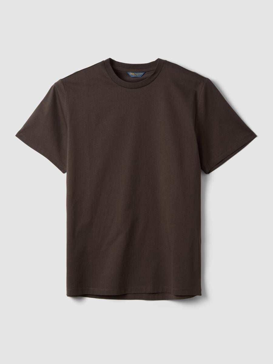 Brown mercerised pure cotton crew-neck T-shirt, regular fit_0