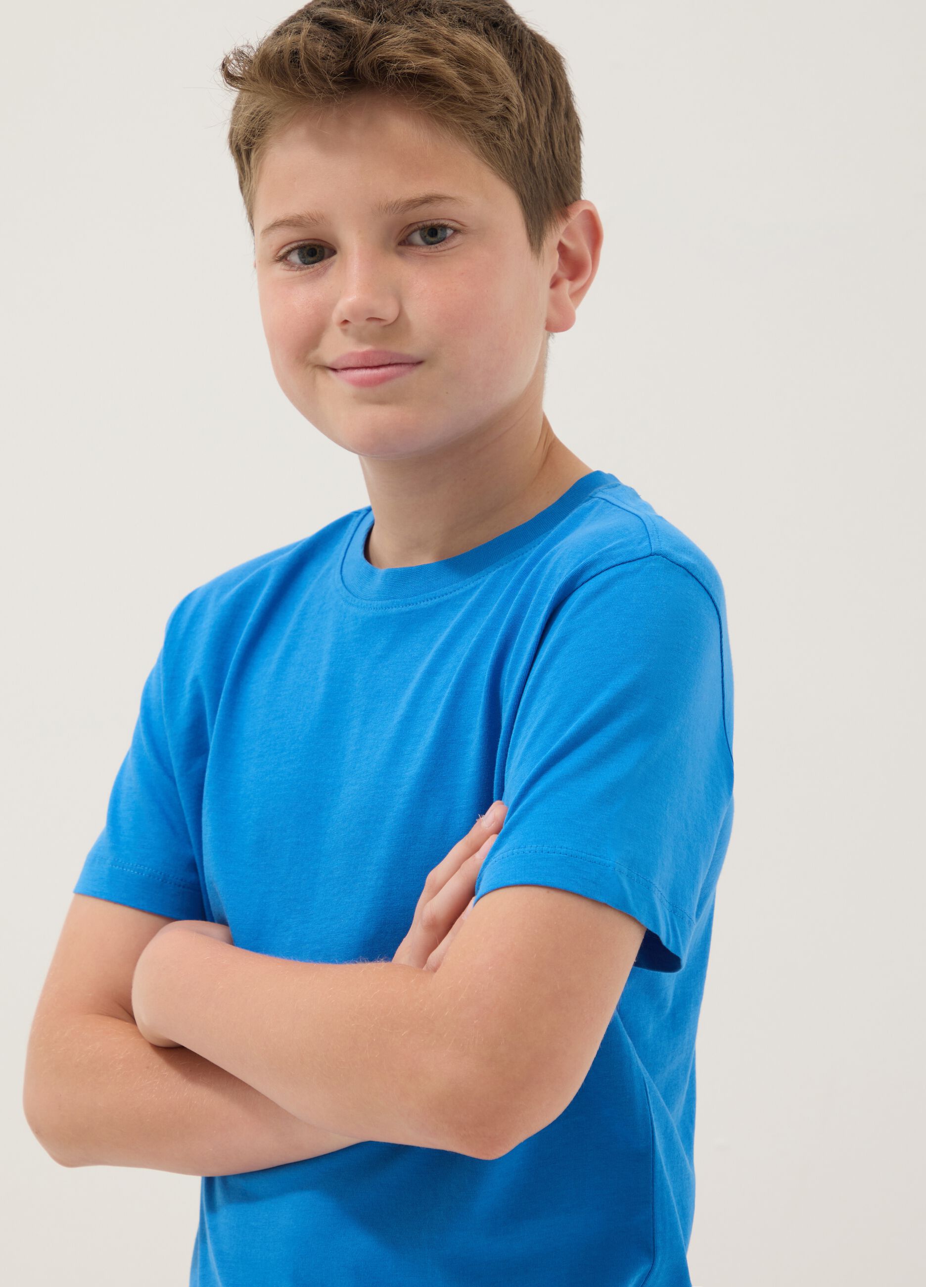 Boys' pure cotton blue regular-fit T-shirt