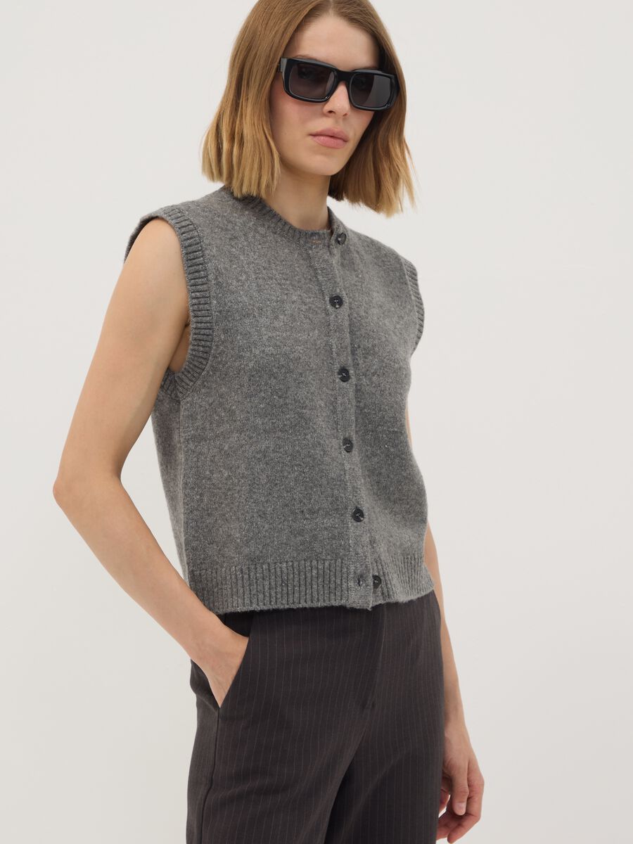 Grey stretch wool crew-neck gilet_0