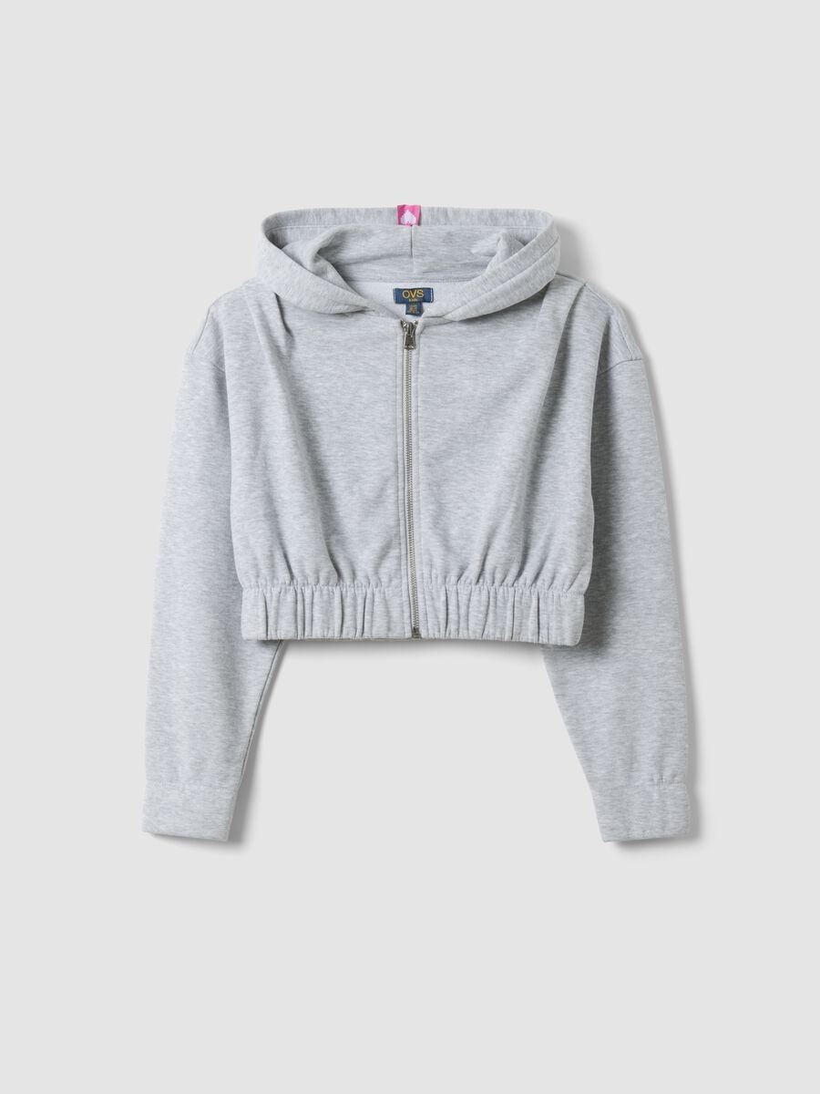 Kurzer grauer Hoodie aus Baumwollmix f&uuml;r M&auml;dchen_0